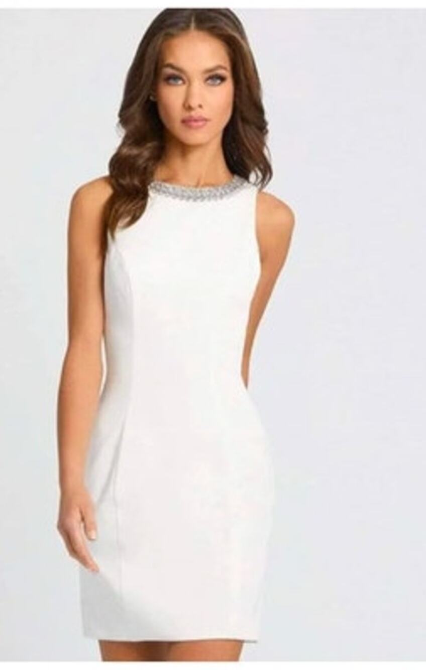 Ieena For Mac Duggal 49280 Dress Bejeweled Neckline Mini White NWT 2